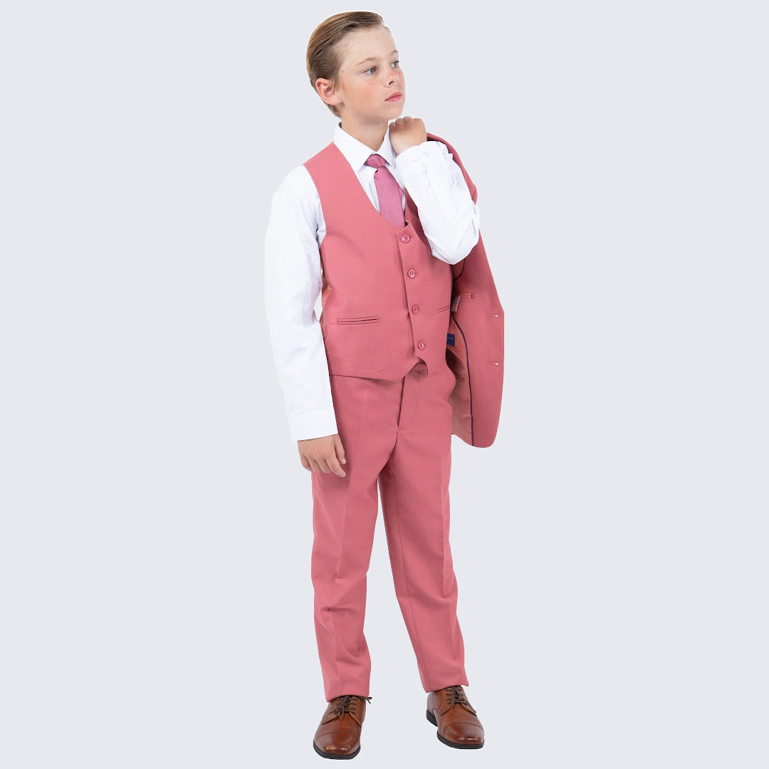 Boys Mauve 5-Piece Suit Set – Wedding & Ring Bearer