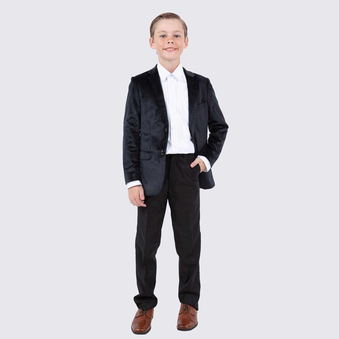 Boy's Black Velvet Tuxedo Jacket for Kids Teen Children - Wedding