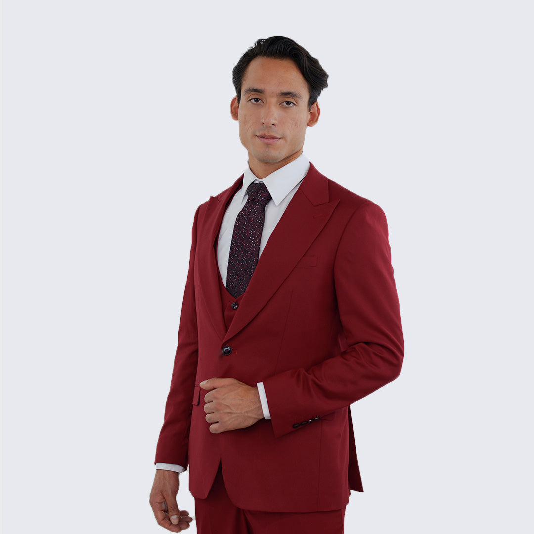 [DISCOUNTED] Red Slim Fit Three Piece Suit with Large Peak Lapel by Stacy Adams - Limited Sizes