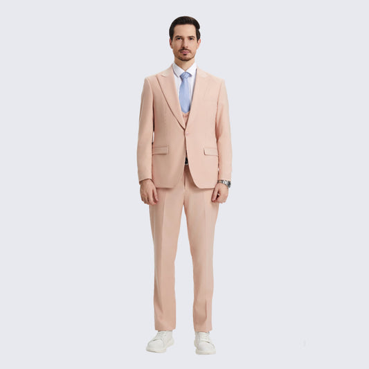 Blush Pink 3-Piece Suit with Large Peak Lapel – Wedding & Prom