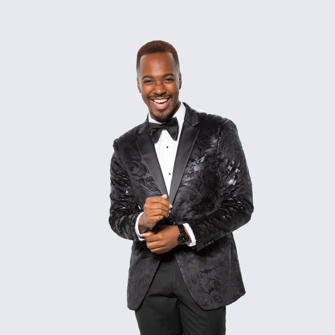 [DISCOUNTED] Black Paisley Hybrid Fit Tuxedo Jacket By Stacy Adams - Limited Sizes