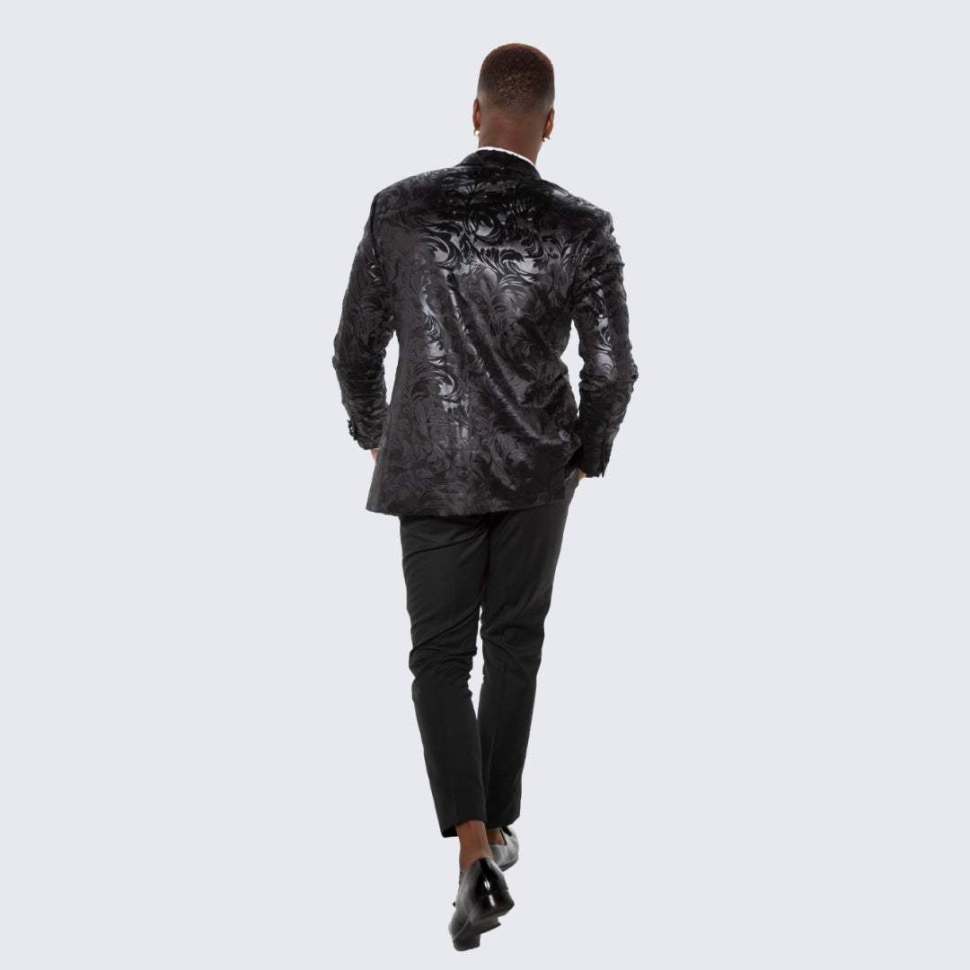 [DISCOUNTED] Black Paisley Hybrid Fit Tuxedo Jacket By Stacy Adams - Limited Sizes
