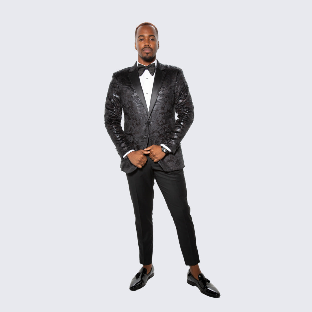 [DISCOUNTED] Black Paisley Hybrid Fit Tuxedo Jacket By Stacy Adams - Limited Sizes