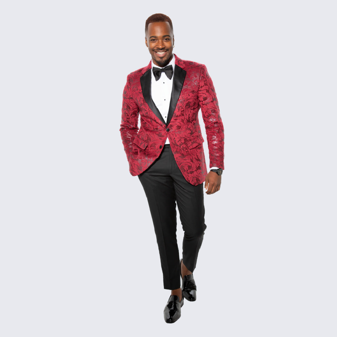 [DISCOUNTED] Red Paisley Hybrid Fit Tuxedo Jacket By Stacy Adams -  Limited Sizes