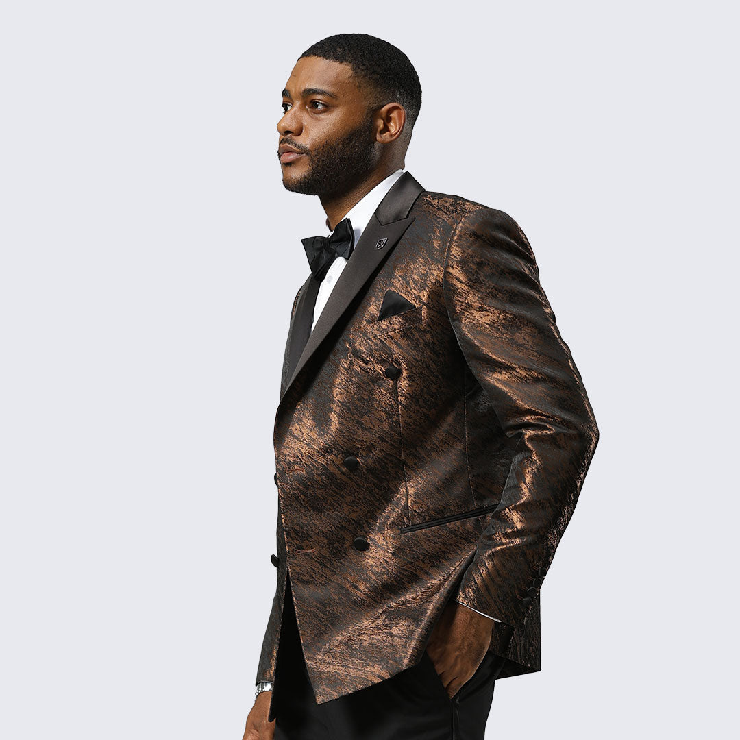 [DISCOUNTED] Brown Jacquard Double Breasted Blazer By Stacy Adams - Limited Sizes