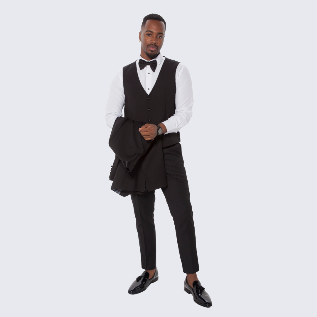 [DISCOUNTED] Black Tuxedo Slim Fit with Large Shawl Lapel by Stacy Adams - Wedding -  Limited Sizes