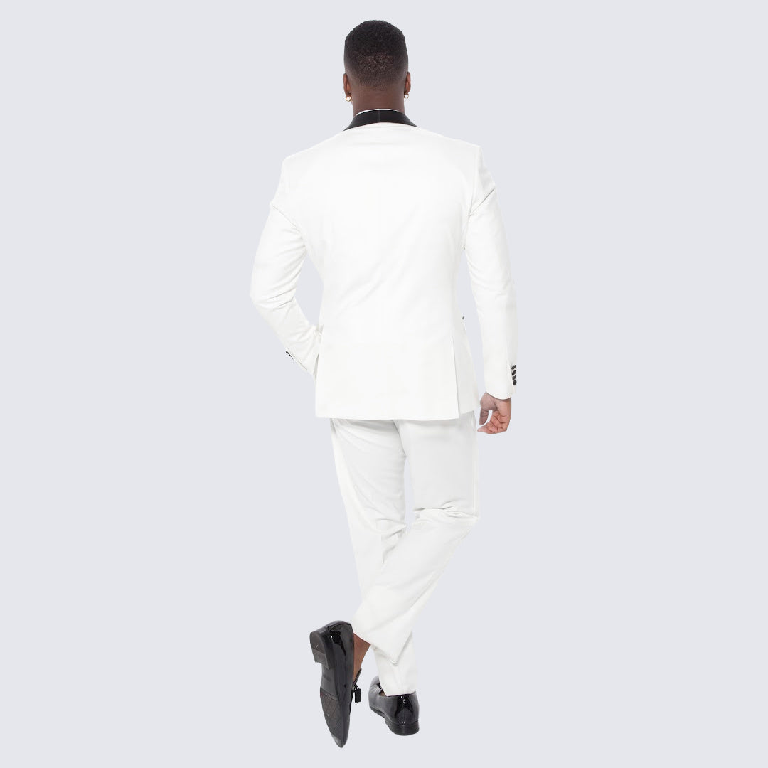 White Slim Fit Tuxedo with Large Shawl Lapel – 3 Piece Wedding & Prom Set