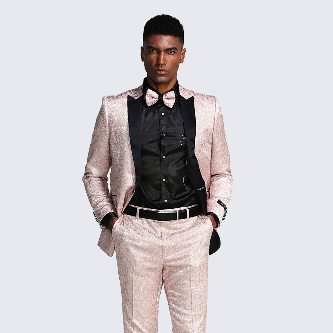 [DISCOUNTED] Blush Paisley Slim Fit Tuxedo Three Piece Set - Limited Sizes