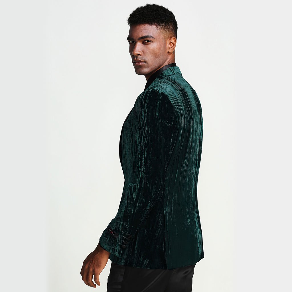 [DISCOUNTED] Hunter Green Tuxedo Jacket with Fancy Pattern Slim Fit - Limited Sizes