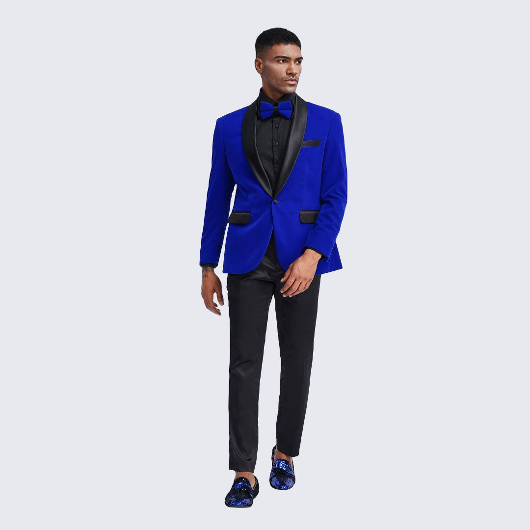 [DISCOUNTED] Royal Blue Velvet Tuxedo Jacket Slim Fit with Shawl Lapel - Limited Sizes