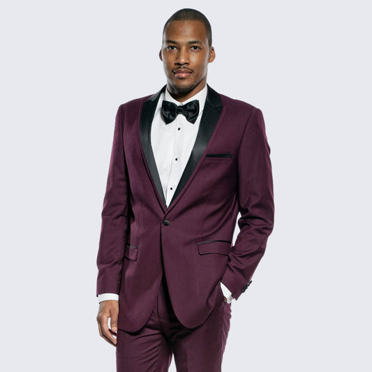 [DISCOUNTED] Burgundy Tuxedo Slim Fit One Button Peak Framed Lapel - Limited Sizes