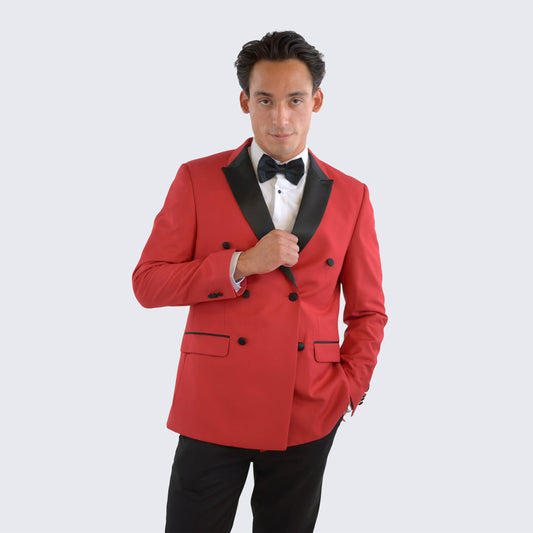 [DISCOUNTED] Red Double Breasted Slim Fit Tuxedo Black Peak Lapel - Limited Sizes