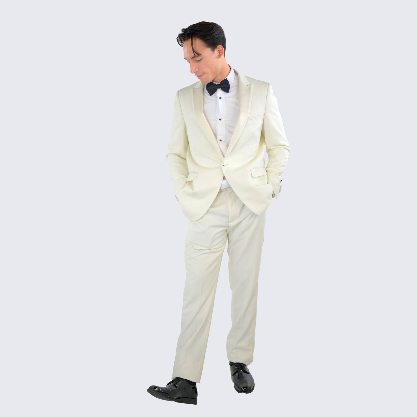 [DISCOUNTED] Ivory Slim Fit Tuxedo One Button Peak Framed Lapel - Limited Sizes