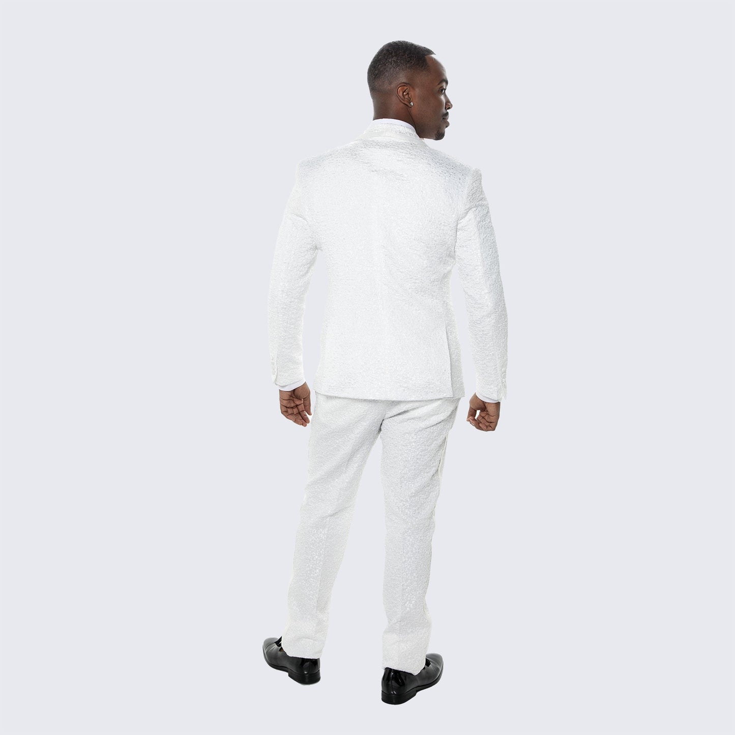 Men's White Tuxedo with Floral Design Three Piece Set- Wedding - Prom